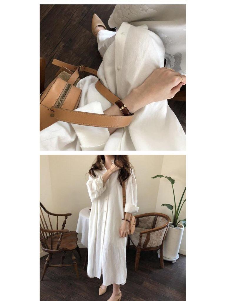 Korean Style Long Over-the-Knee Turn-Down Collar Cardigan Shirt for Women's Spring/Summer Sun Protection