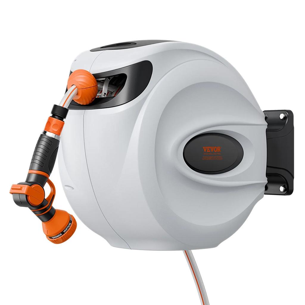 VEVOR Retractable Hose Reel Water Hose Reel 20m x 1.3cm 180 degrees Swivel Wall-Mounted