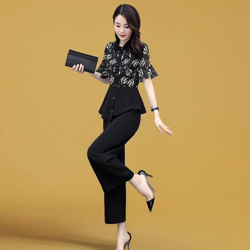 Костюм женский, тонкий, женский, рубашка с воротником-стойкой, широкие брюки, цельный шифоновый костюм, элегантный, темпераментный, для работы, можно носить