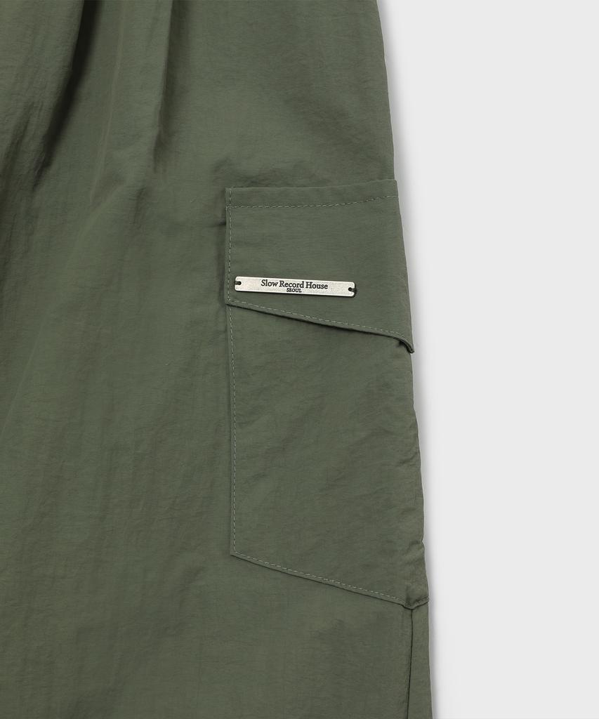 Slow Record House Nylon Cargo Long Skirt_Khaki