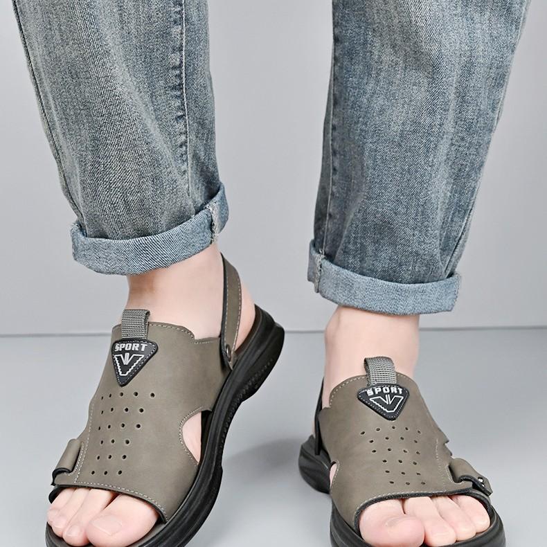 2025 лето новые сандалии мужские кожаные пляжные туфли нескользящая уличная обувь большой размер мужские повседневные сандалии