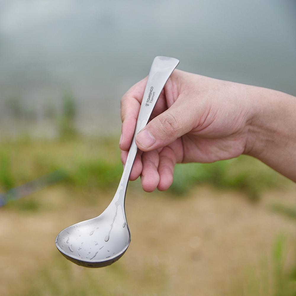TOMSHOO Суповая ложка из чистого титана с длинной ручкой, бытовая и кемпинговая, на открытом воздухе