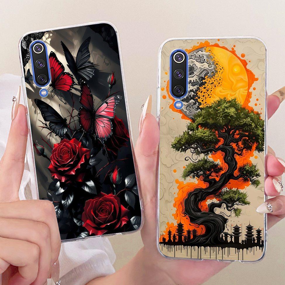 Transparent Cover For Xiaomi Mi 9 SE Case Cute Cat Luxury Fashion Butterfly Funny Painted Casing M1903F2G