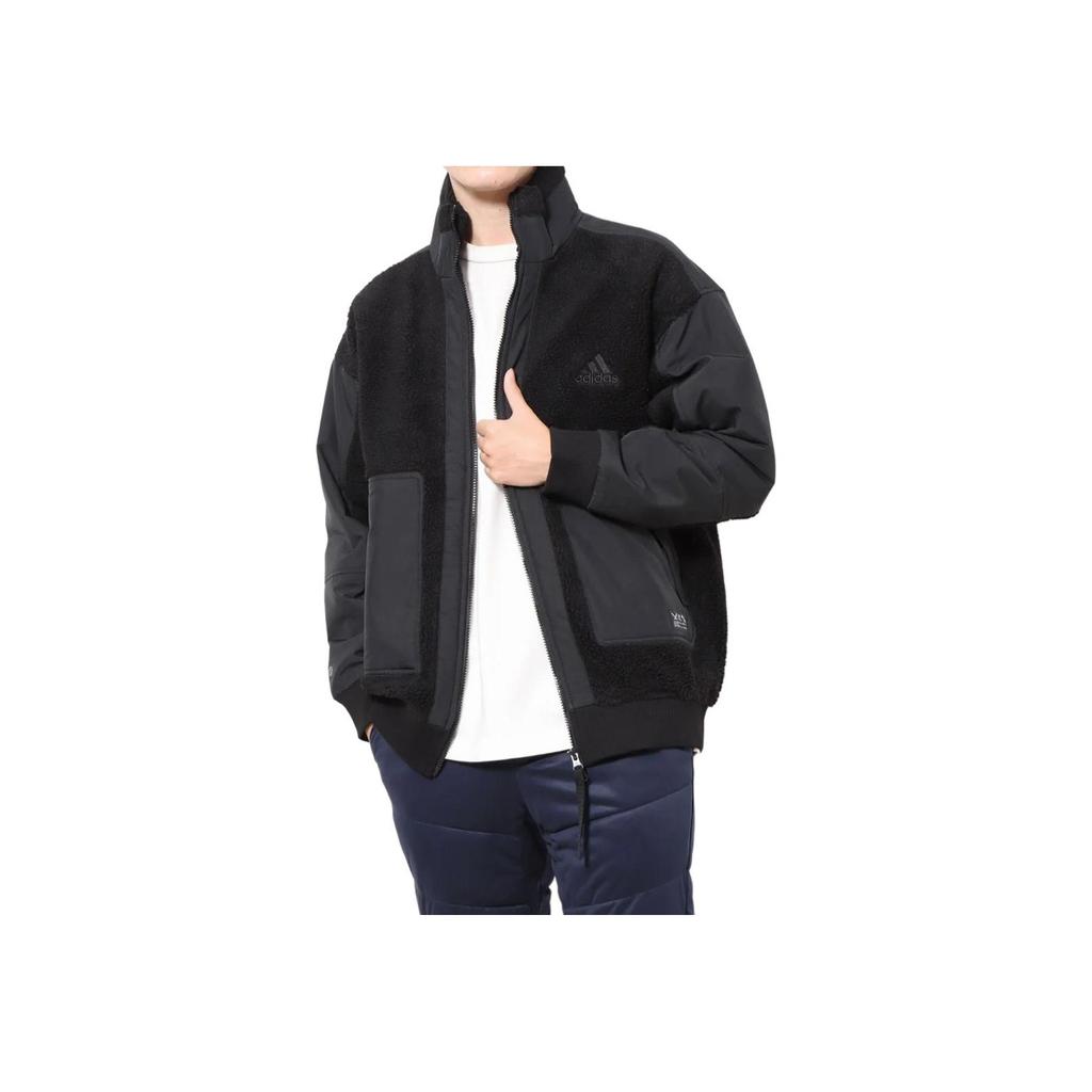 Adidas Цветной блок логотип вышивка накладной карман воротник-стойка куртка с длинными рукавами мужские куртки черные HP1388