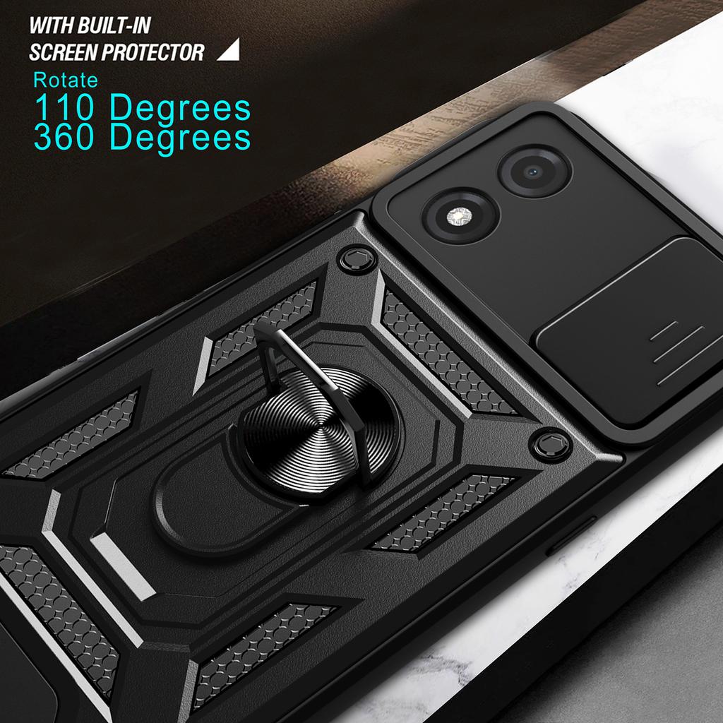 Для Motorola Moto E13 4G Чехол-подставка с выдвижной защитой камеры из ПК+ТПУ