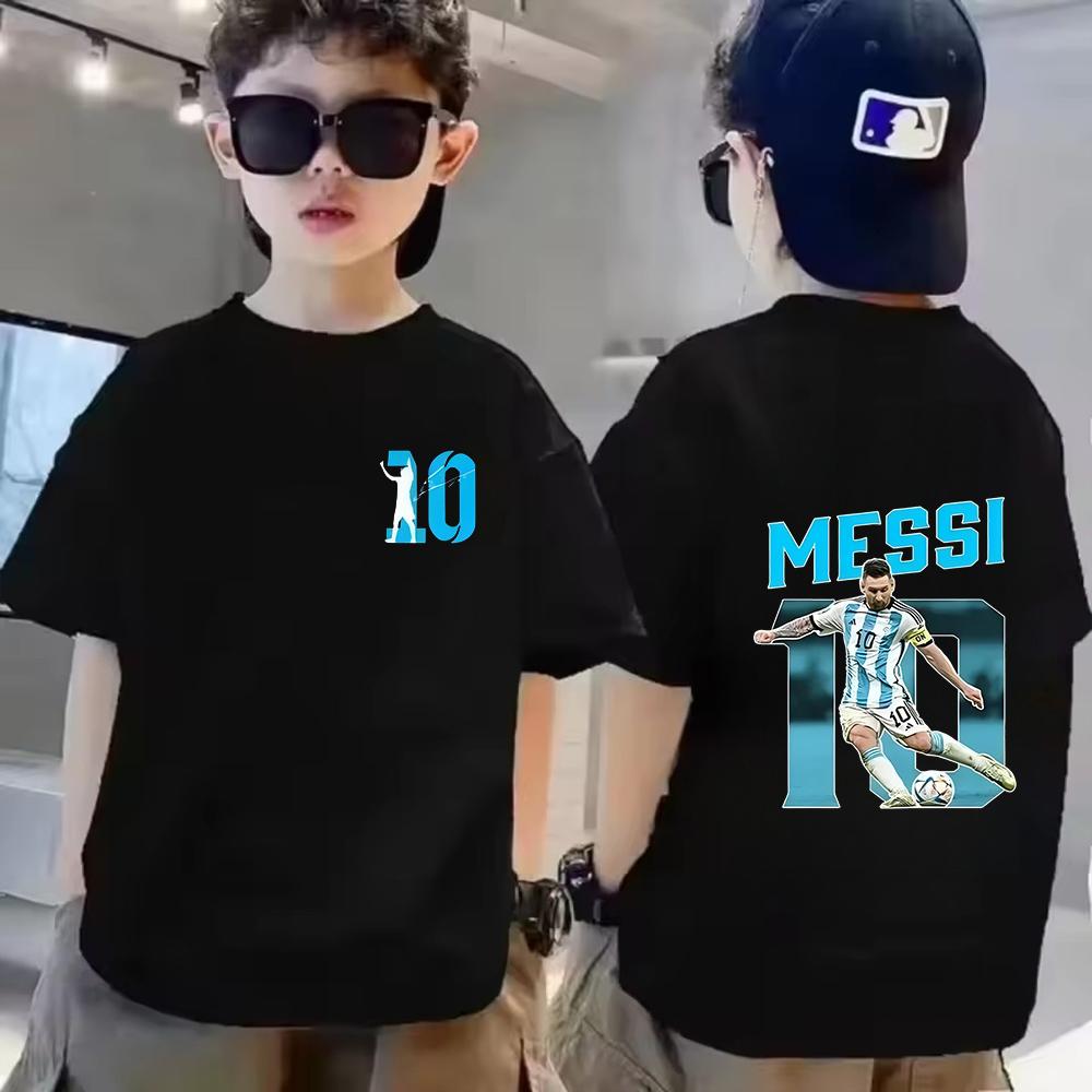 Summer short sleeved Messi double-sided printed children's T-shirt casual fashion sports T-shirt children's men's and women's clothing