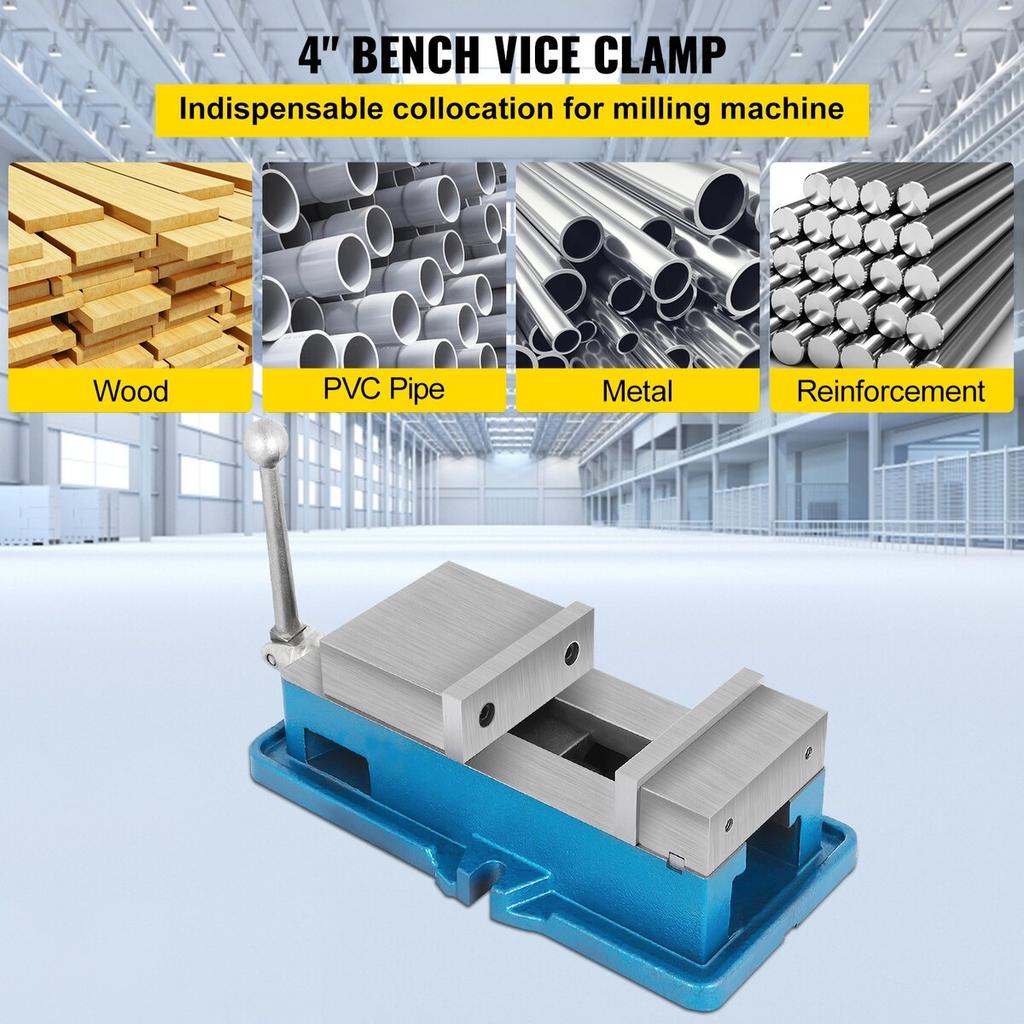 Non Swivel Milling Lockdown Vise 4 Inch Precision Bench Clamp 100mm Width Drill Press Clamp 4 Inch Jaw Opening for Finishing Milling Machines Drilling