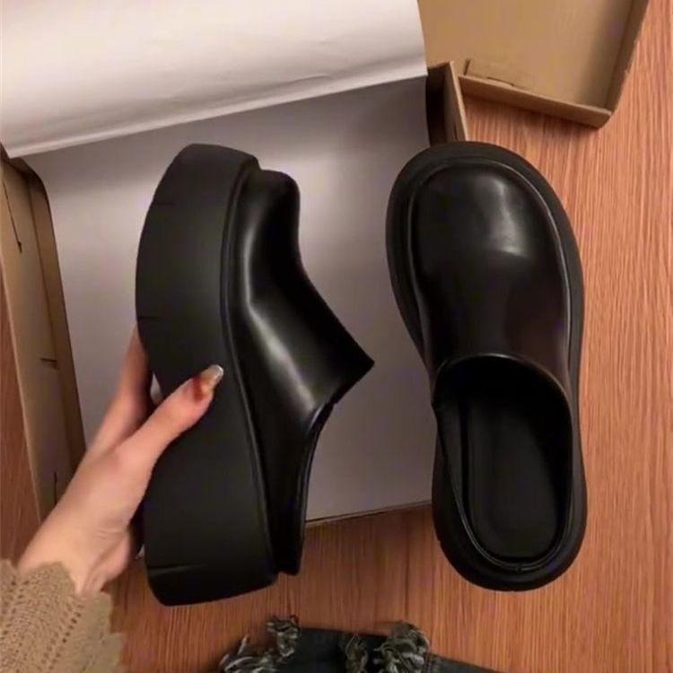 One-pedal Outer Slippers Without Heels, Muffin Shoes, Super Thick Soles To Increase the Height of the Bag Head and Half Slippers, Women's 2025 Autumn 