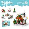 Creative City Winter Village Santa Claus Gingerbread House Christmas Train Reindeer Sleigh Sets Building Blocks Kids Toys Gift