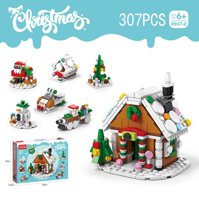 Creative City Winter Village Santa Claus Gingerbread House Christmas Train Reindeer Sleigh Sets Building Blocks Kids Toys Gift
