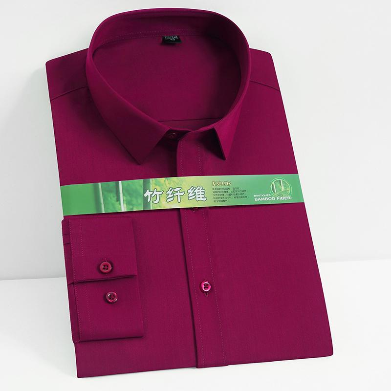 Мужская классическая классическая рубашка из эластичного бамбукового волокна с длинными рукавами, без карманов, стандартного кроя, деловые офисные рубашки, удобные в уходе