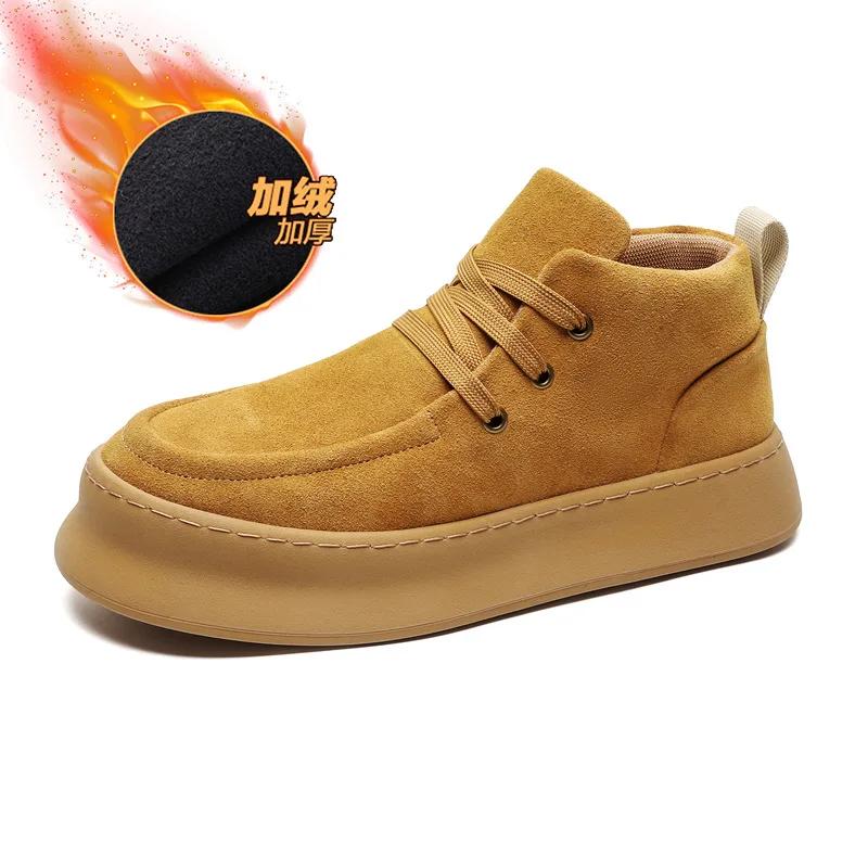 Мужские ботильоны из замши и коровьей кожи, обувь с высоким верхом, мужские ботинки на шнуровке в стиле милитари, прошитые вручную нитью, повседневная обувь, зимние теплые мужские ботинки