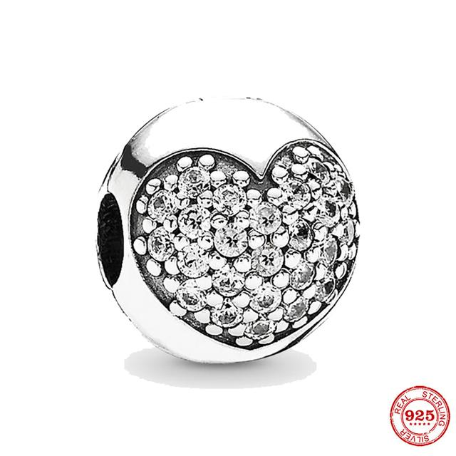 Зажим из стерлингового серебра 925 пробы с фианитом и цирконием Love Heart Star Line, клипса с подвесками из бисера, стопор, подходит для модного стильного браслета, серебро 925 пробы Jewelr