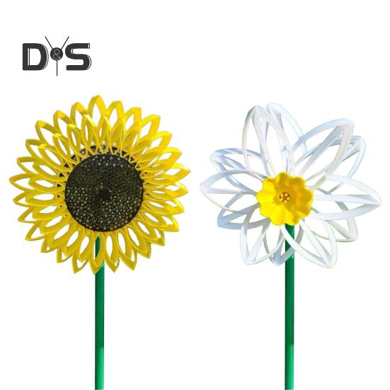 Саморегулирующаяся ветряная турбина Подсолнух Нарцисс Вертушка Ветряная мельница Уличный металлический цветок Ветряная мельница для сада и двора Художественное украшение