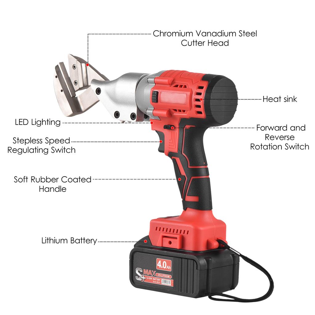 21V Brushless Mini Cordless Tin Snips Scissor 4.0Ah Rechargeable Li-ion Battery Electric Scissors