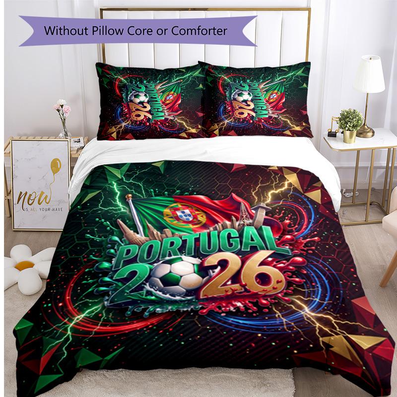 Portugal Football Printed Bedding 3 Piece Set Cozy Breathable Bed Cover Set as Housewarming Holiday Gift