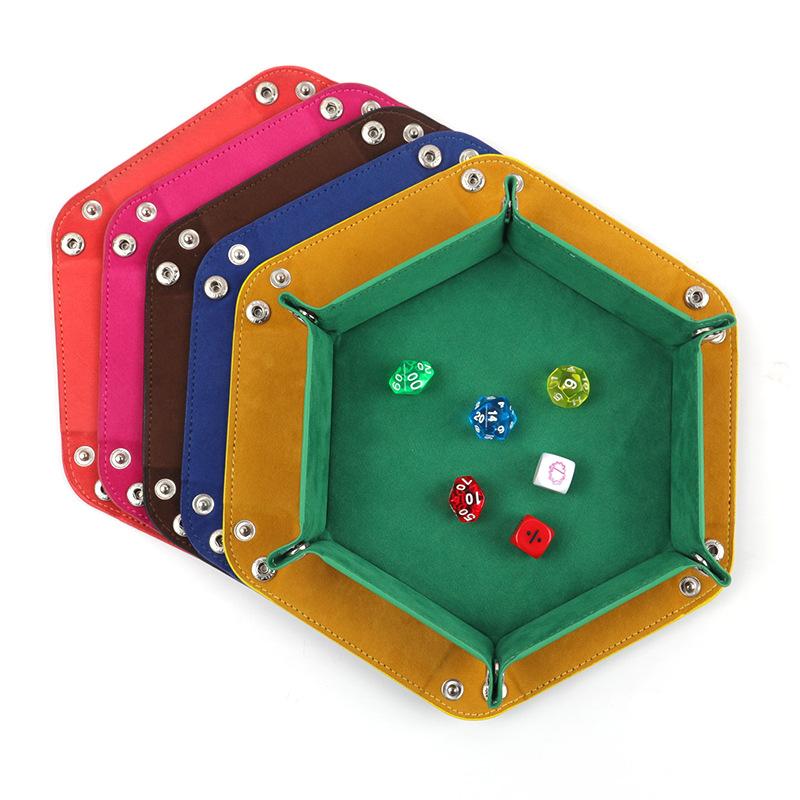 Catchall Empty Pocket Foldable Hexagonal Leather Storage Tray for Bedside DND Dice Keys Organization Folding Entrance Objects Holder