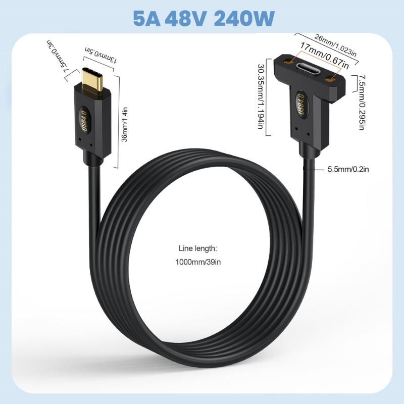 Кабель USB4 90 градусов, скорость передачи данных 40 Гбит/с, 240 Вт, кабель USB C на USB C, быстрая зарядка, 8K@60 Гц, кабель USB 4