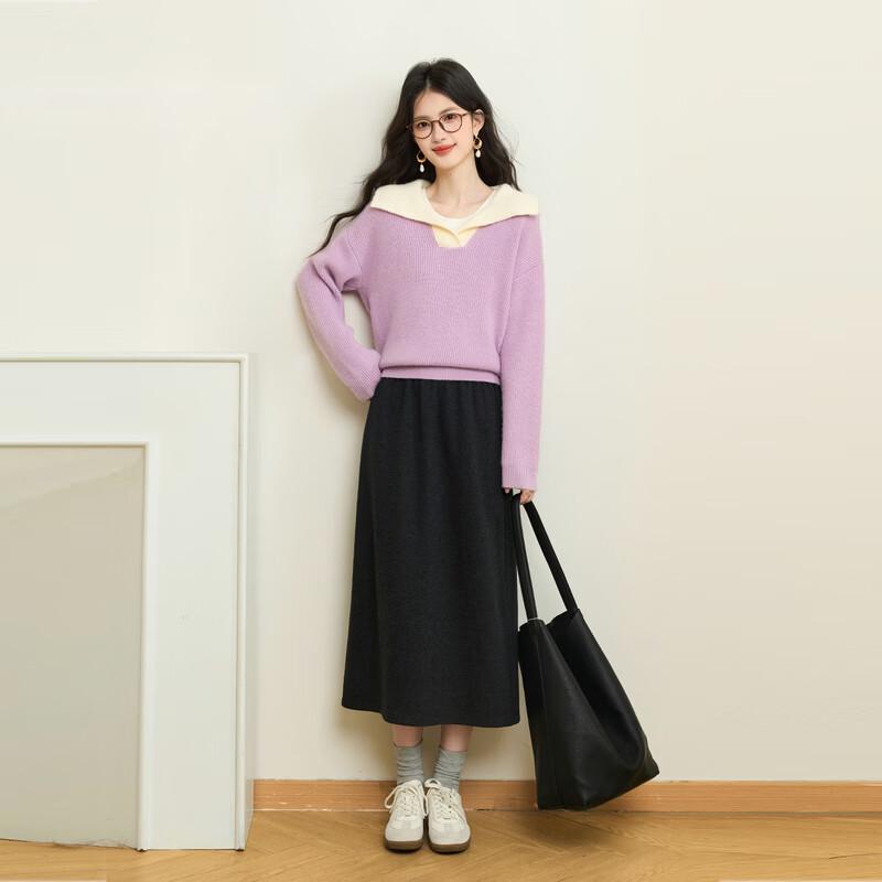 Женский вязаный свитер Sllsky с воротником и цветовыми блоками