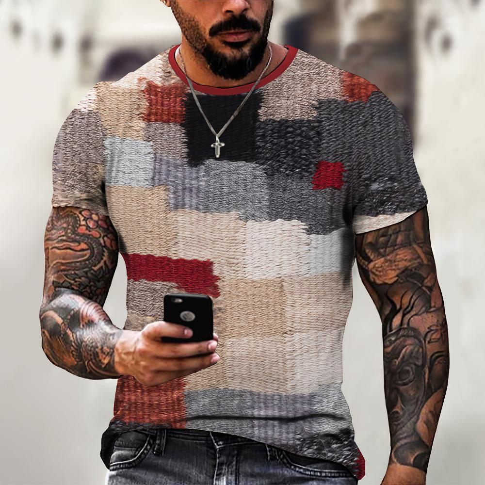 Модная мужская футболка в стиле ретро, ​​футболки с короткими рукавами, мужская одежда, футболки с принтом в клетку, европейские топы большого размера