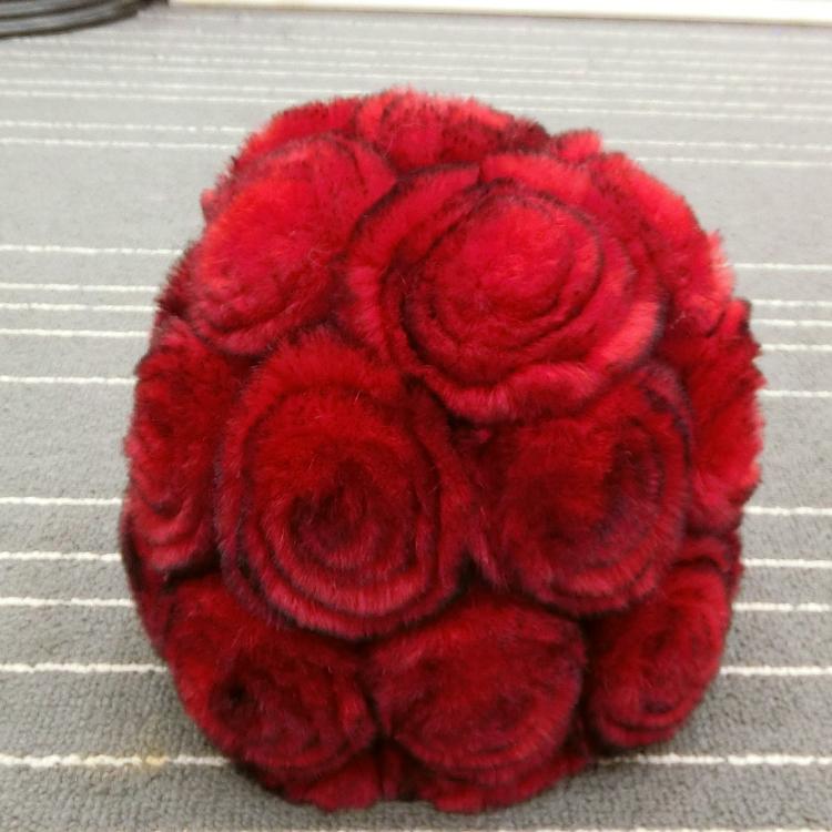Women's Fashionable Winter Thick Rex Rabbit Fur Hat with Rose Fur Flowers Real Knit Appropriate for Parties