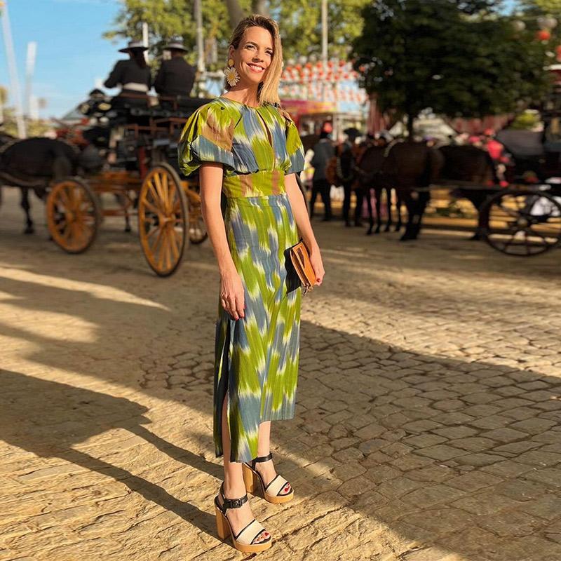 Платье миди с открытой спиной и шнуровкой, женское, шикарное, с вырезом-стойкой, рукавами-фонариками, разрезом, А-силуэтом, женское, праздничное платье