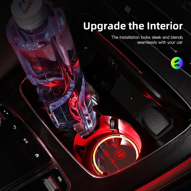 RXDMV1 2PCS LED Cup Holder Rechargeable Rainbow Light Up Coasters For Alfa Romeo 156 159 147 4C 8C 166 Giulia Giulietta Mito Stelvio