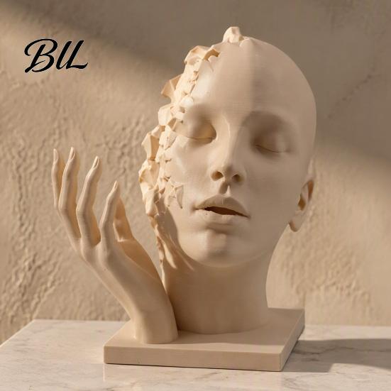 Artistic Tension Sculpture Abstract Broken Face Art Sculpture, Nordic Minimalist Plastic Statue, Creative Handicraft for Study Room 3D Printed
