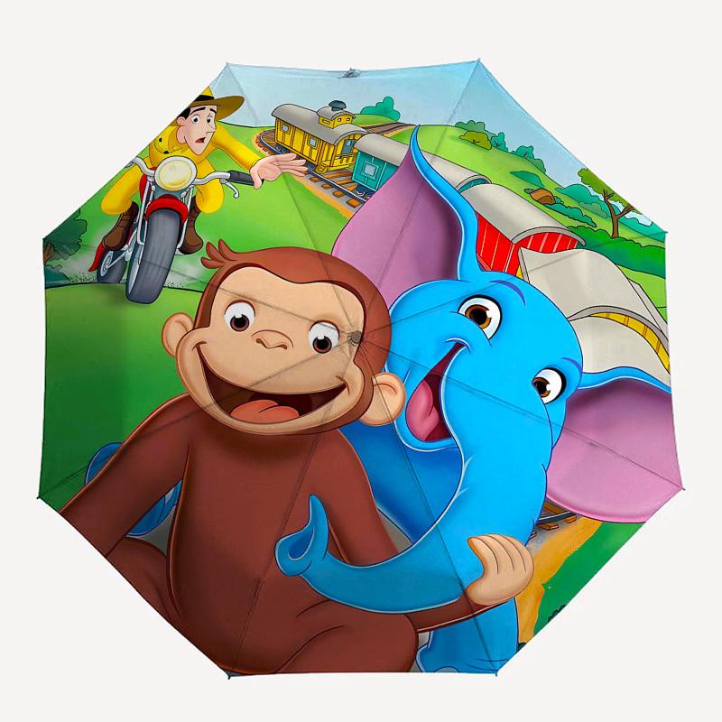 Curious George Elephant Automatic Opening and Closing, 8 rib Structure Portable Umbrella, Suitable for Men and Women in All Seasons Perfect