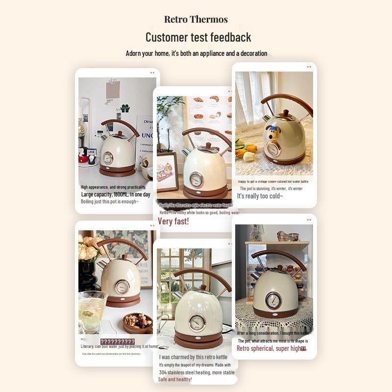 Электрический чайник высокой мощности с видимым термометром, 1800 Вт, большой объем