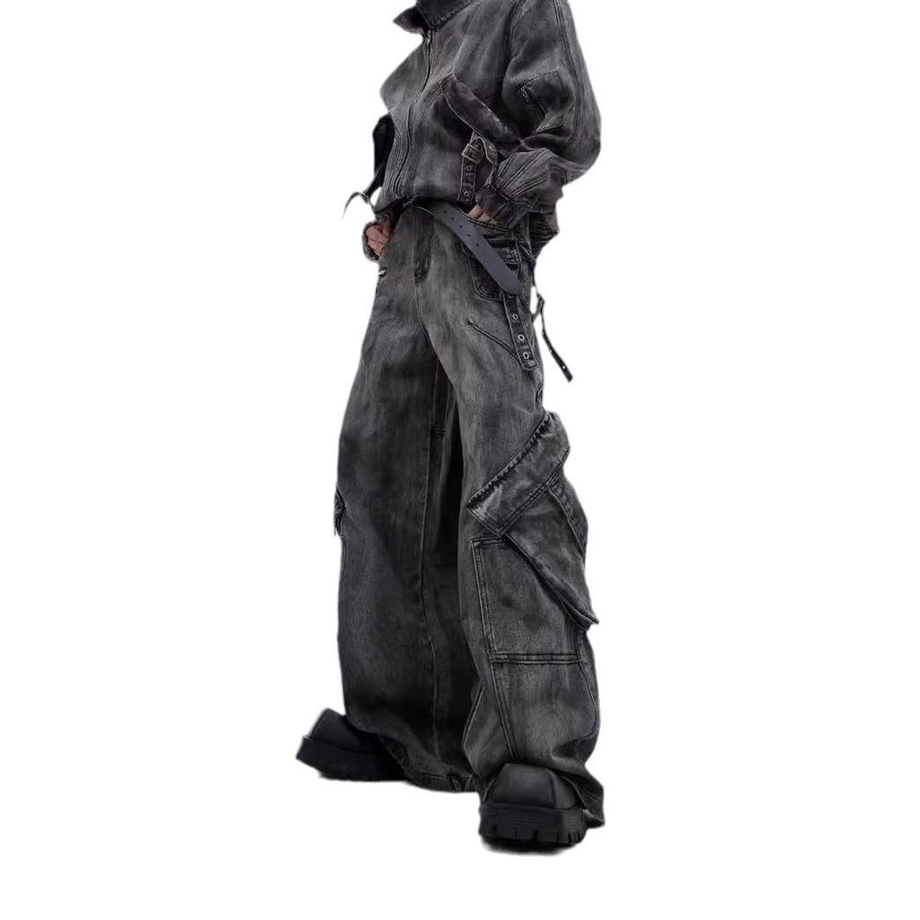 Мужские потертые джинсы в стиле ретро с широкими штанинами