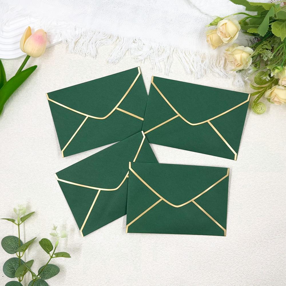 Western Style Green Gold Foil Invitation Envelope Simple Fresh