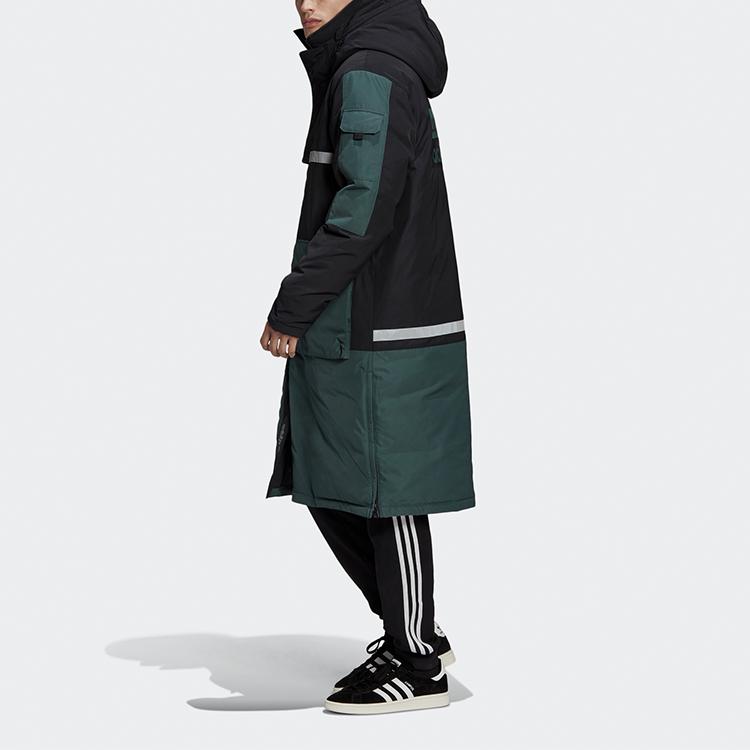 Adidas Originals Trefoil Long Down Jacket With Color Block And Hood Men Outerwear Green GJ6729