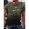 Gradient Christian Cross Pattern 3D Printed T-shirts Fashionable and Round Neck Short Sleeve Sports and Leisure Men's T-shirts