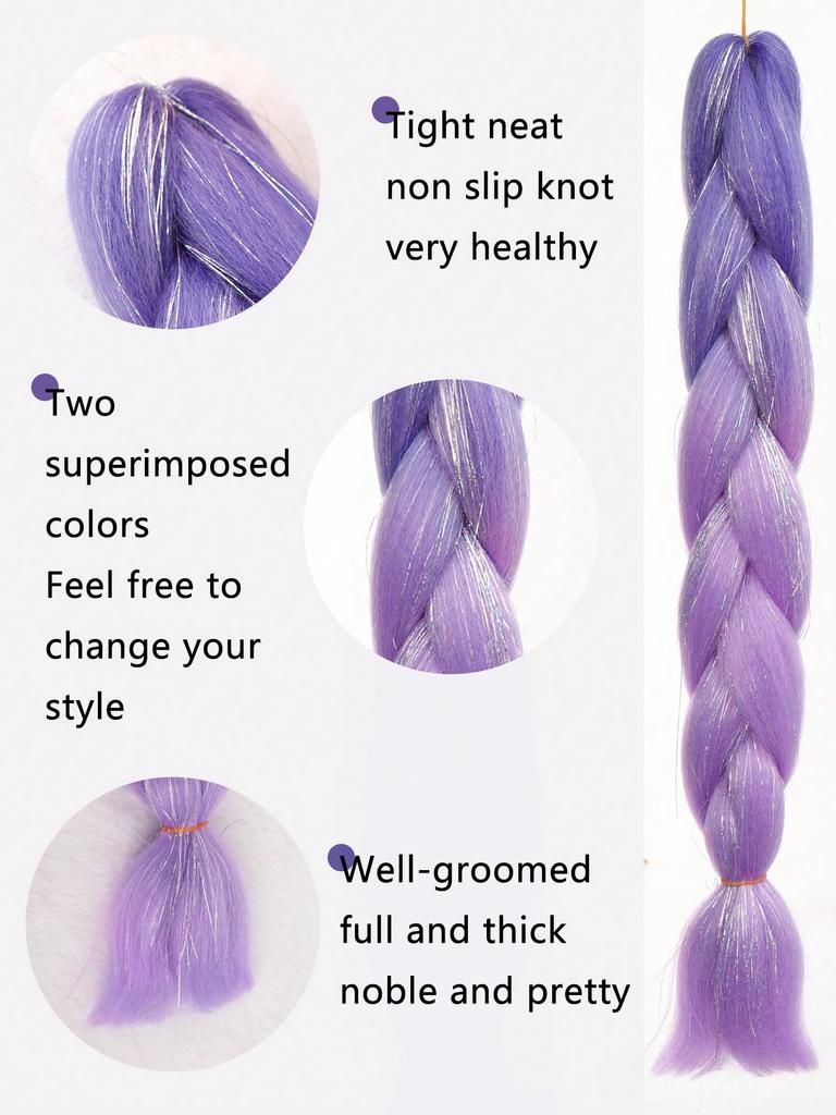 24-дюймовые синтетические волосы для плетения, микс, мишура, блестки, фиолетовые, светло-фиолетовые, синтетические волосы для наращивания, большие косички, 1 шт.