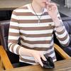 Мужская одежда Весна Осень Пуловер с круглым вырезом Длинный рукав Геометрическая вышивка Полосатая Контрастный цвет Футболка Повседневные топы
