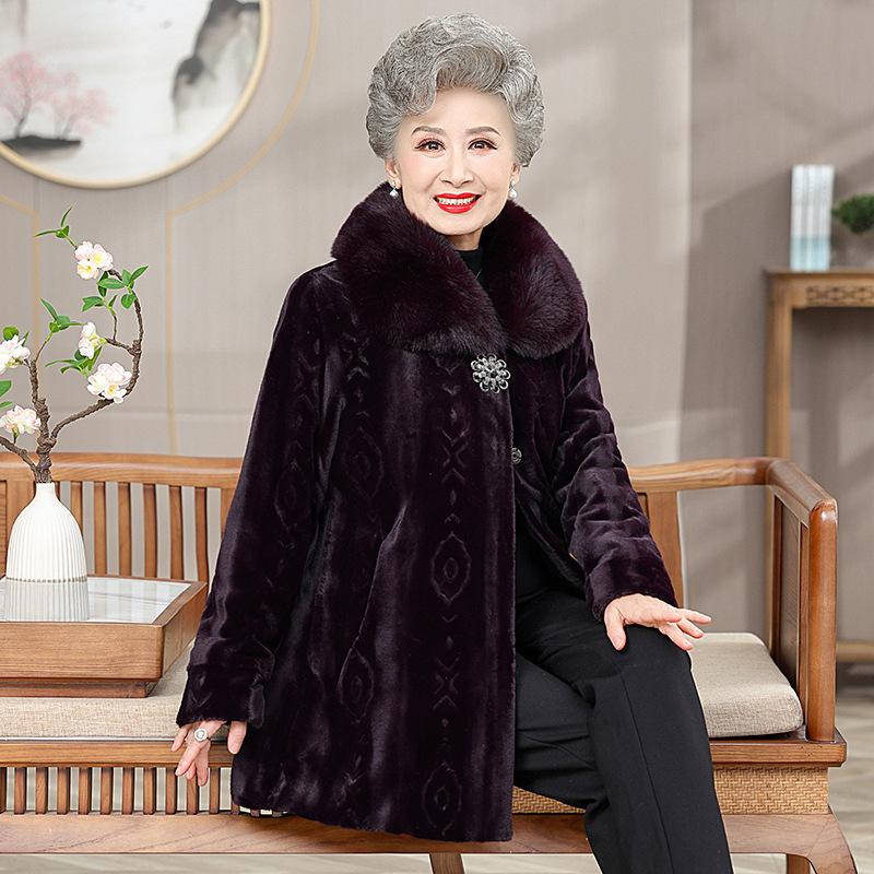 Женская одежда для мам, зимняя одежда, норковый бархат и хлопок, хлопковая куртка средней длины с теплым шерстяным воротником, хлопковая меховая куртка