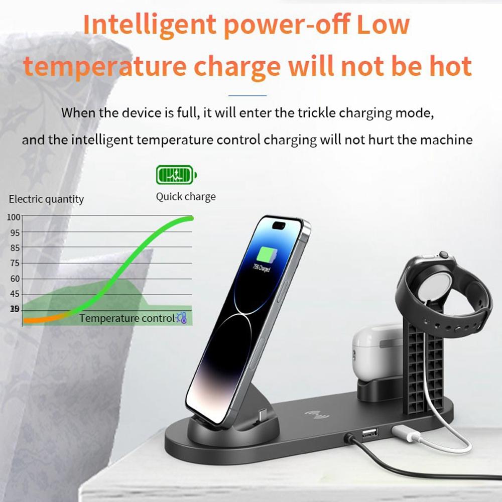 B07A For iPhone/iWatch/AirPods 6-in-1 Desktop Charging Stand 15W Wireless Charging Charger