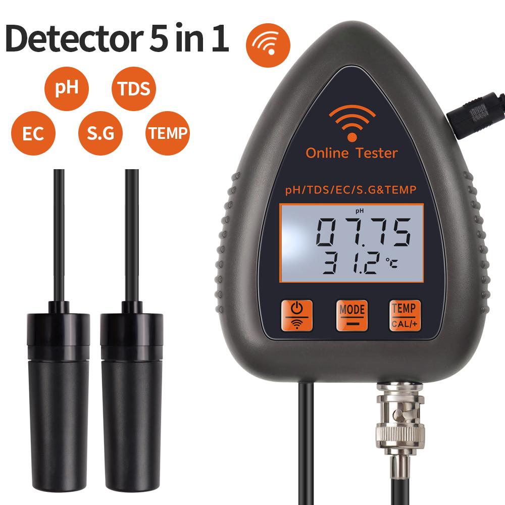 WiFi Smart Water Quality Tester 5 In 1 TDS EC SALT S.G.TEMP PH Meter Digital Water Monitor for Aquariums Swimming Pool EU Plug