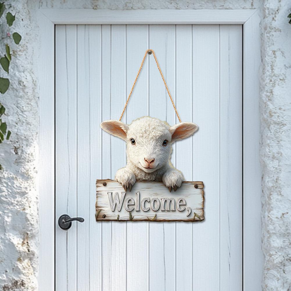 Wall Decoration Rustic Farmhouse Sheep Welcome Door Sign Indoor Outdoor Lamb Hanger Decoration Decorative Wall Plaque