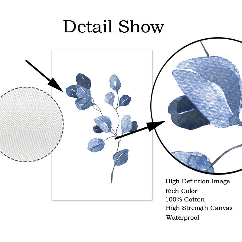 Branches and Leaves Canvas Painting Indigo Blue Botanical Posters and Prints Navy Blue Wall Picturefor Living Room Home Decor