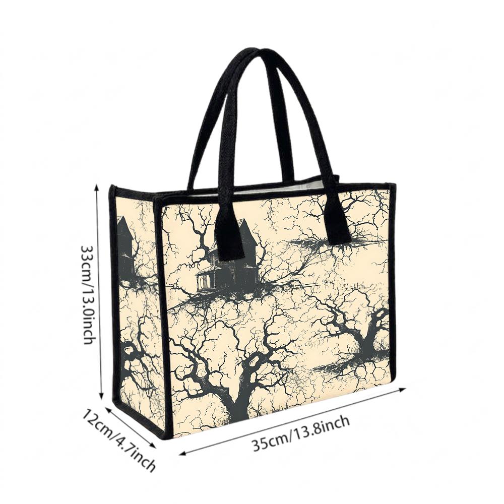 Gothic Tree Print Tote Bag Casual Large Capacity Shoulder Handbag for Daily Use