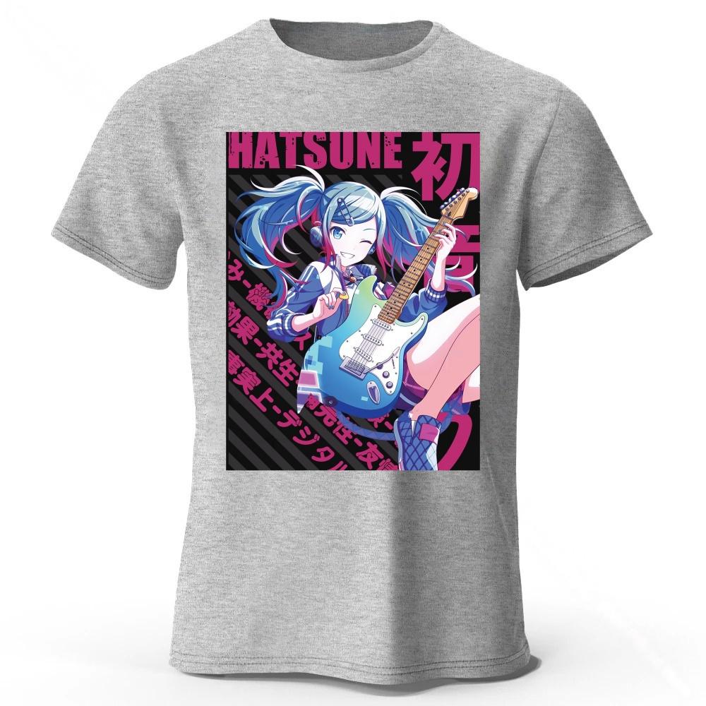 Summer Hatsune Miku Printed Pure Cotton T-shirt Men Fashion Casual Comfortable Plus Size Short Sleeves Top