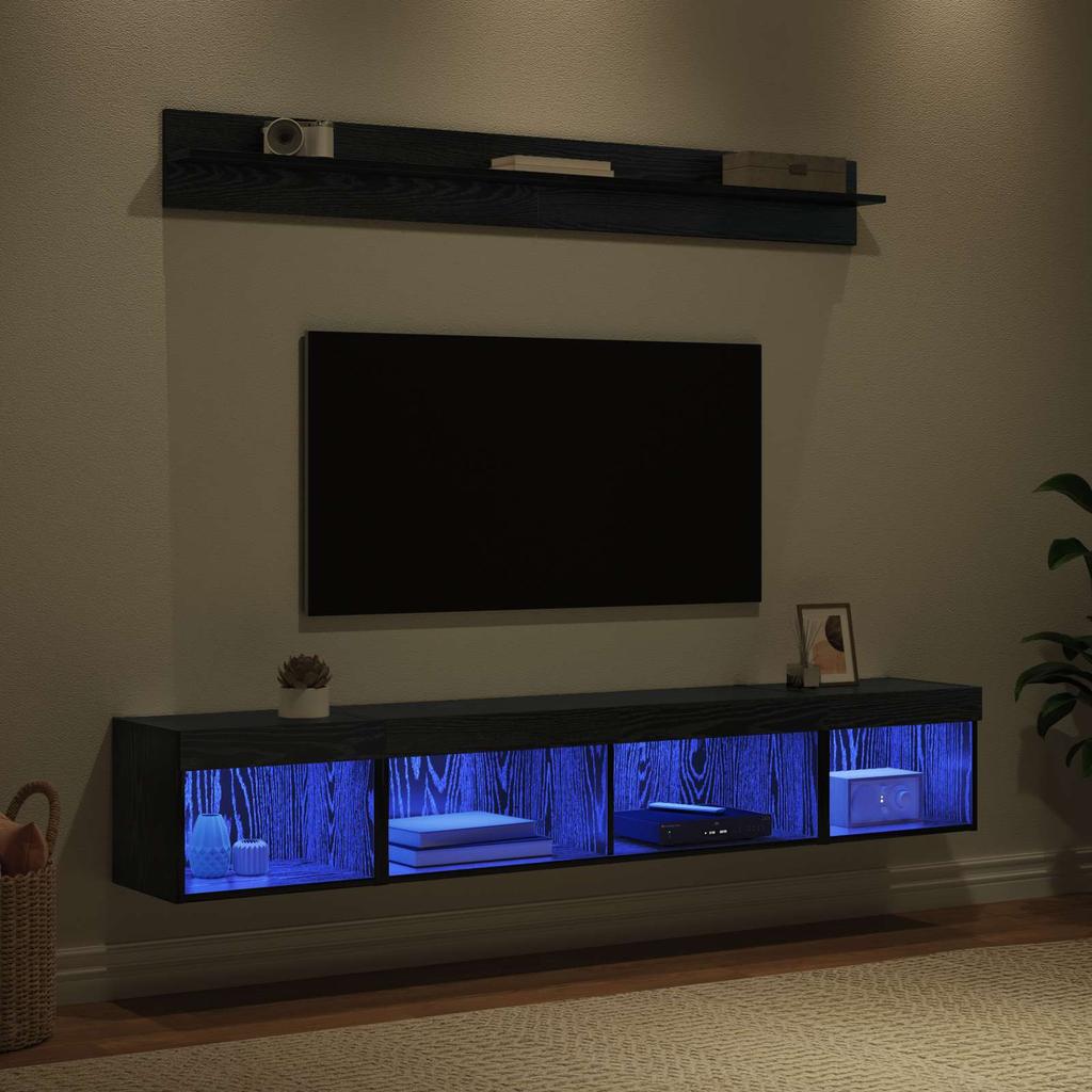 TV Wall Shelf Set 5 pcs Black Oak Effect Particleboard