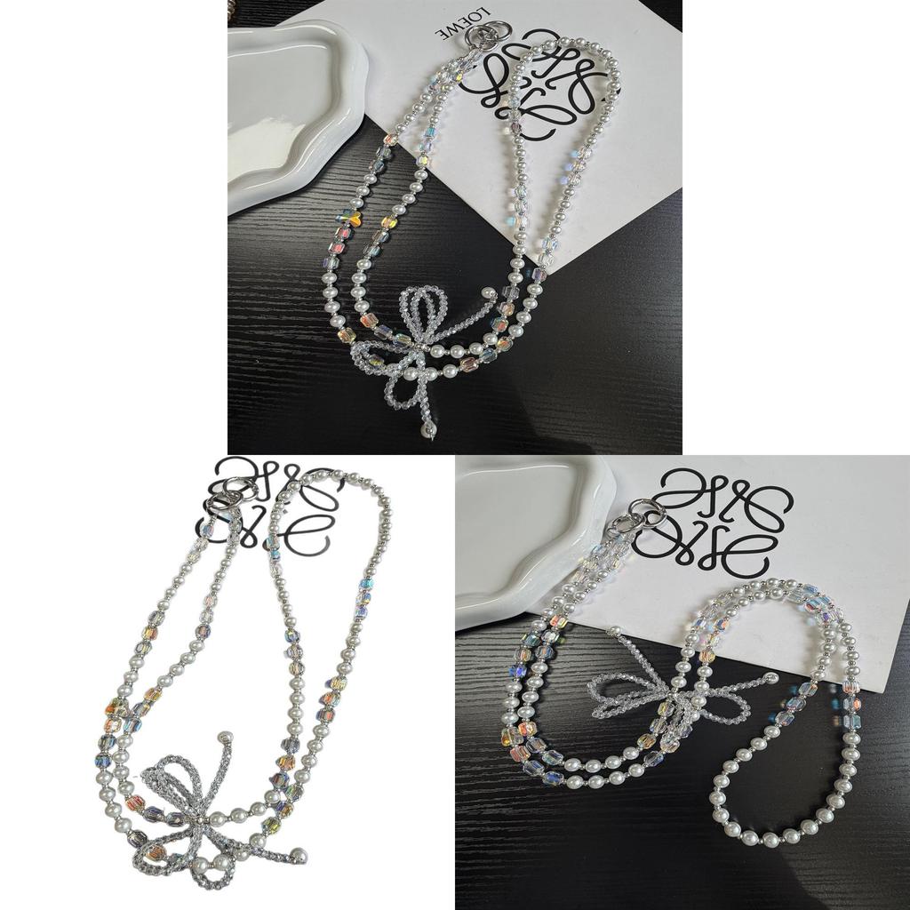 Pvc Long Crossbody Phone Lanyard With Crystal Beads And Bow For Women And Men