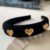 Панк Черный Цвет Бархатные Плюшевые Повязки на Голову Золотистый Цвет Сплав Сердце Любви Широкая Повязка на Голову для Женщин Леди Аксессуары для Волос