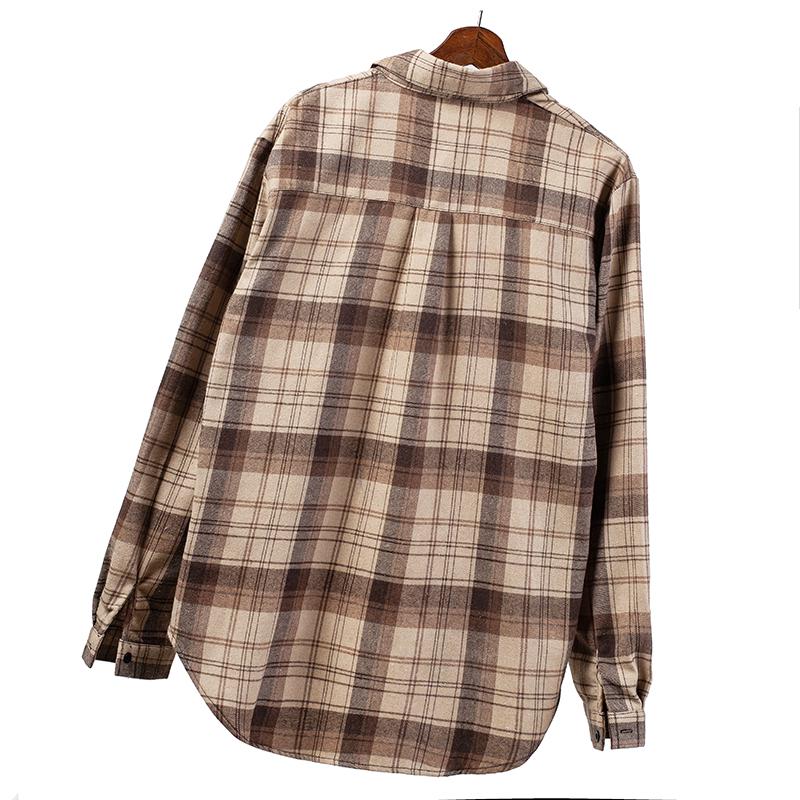 Spring Women Long Sleeve Plaid Shirts Casual Loose Lapel Turn Down Collar Blouses Tops