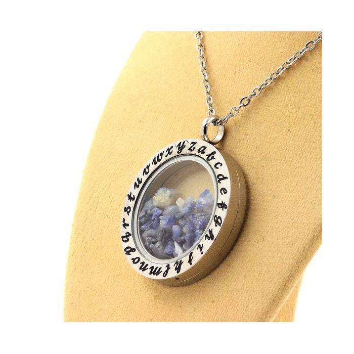 Stones and Minerals. Raw Benitoite Necklace. Alphabet Model.