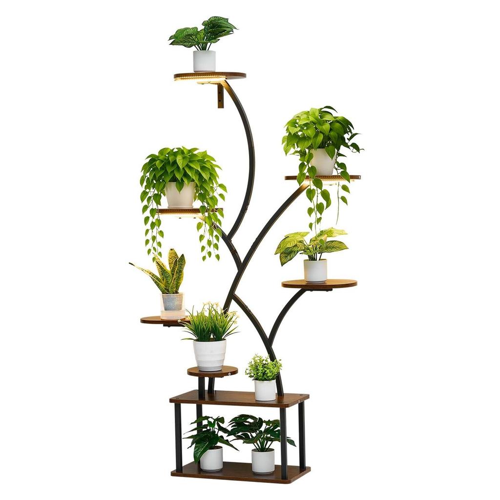 Plant Stand Indoor with Grow Lights, 157.5cm Tall 8-Tier Lighted Plant Shelf, Metal Corner Plants Holder, 3 Timer & 10 Brightness, Tree-Shaped Flower