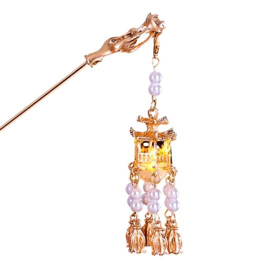 Женская палочка для волос, винтажный традиционный китайский дворец, форма фонаря, кулон, декор из искусственного жемчуга, кисточка, изысканные вилки для волос, платье Ханфу